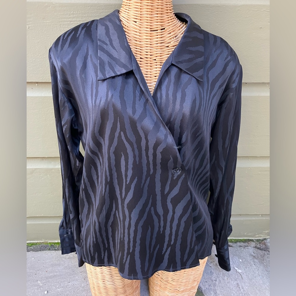 Ann Klein VINTAGE Faux Wrap Blouse EUC